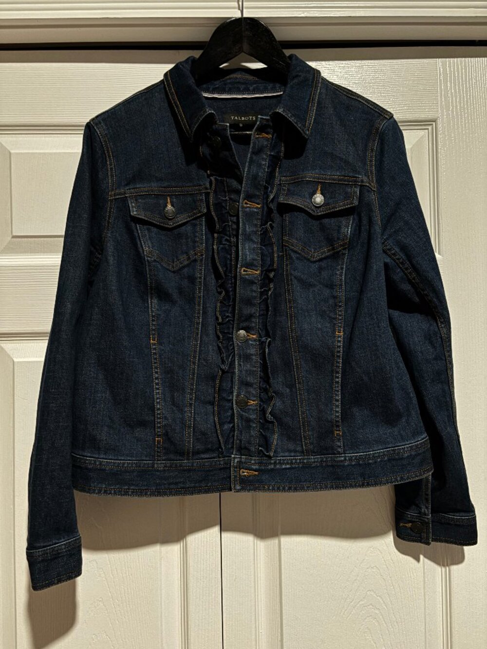 Talbots Ruffle-front Stretch Denim Jacket Size Large